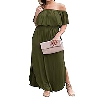 GXLU Women's Plus Size Summer Maxi Dresses Short Sleeve Casual Loose Plain Floral Print Split Long Dress with Pockets