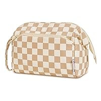 Narwey Large Women Makeup Bag Wide-open Make up Bag Travel Cosmetic Organizer Toiletry Bag for Cosmetics Toiletries Accessories (Light Checkerboard)