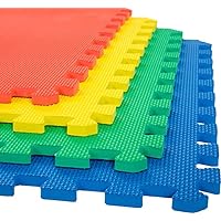 EVA Foam Mat Tiles 16-Pack - 64 SQ FT Interlocking Padding for Playroom or Gym Flooring - Exercise Mat or Baby Playmat by Stalwart (Multicolor)