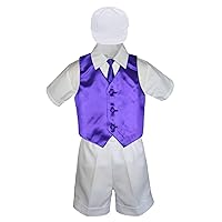 6pc Baby Little Boys White Bow Tie Shorts Extra Vest Necktie Set S-4T (4T, Purple)