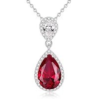 Retro Water Drop Pendant Necklace Ruby/Red Corundum & Zirconia Pendant 925 Sterling Silver Earring
