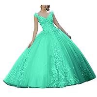 Women's Tulle Quinceanera Dress Appliques Beads Backless Party Princess Sweet 16 Ball Gown