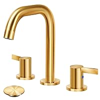 SOKA 8-16 Inch Widespread Bathroom Faucet 2 Handles Gold Commercial Sink Touch Faucets 3 Pieces Vanity Restroom Lavatory 360 Degree Rotating Faucet with Pop Up Drain Assembly,Gold - L