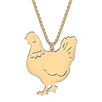 RAIDIN Stainless Steel 18K Gold Silver Plated Cute Hen Rooster Necklace for Women Girls Kids Farm Animal Chicken Pendant Jewelry Gifts for Animal Lovers