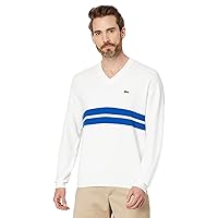 Lacoste Men's Long Sleeve Relaxed Fit V Neck Sweater W/Stripes