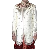 Mens Indian Sherwani Indo Western Ethnic Designer Sherwani Kurta INCL300 Off White