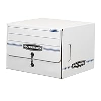 Bankers Box ox 12 Pack SIDE-TAB DROP FRONT Basic-Duty File Storage Boxes, Standard Setup, String and Button, Letter, White/Blue