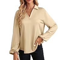 Womens Sexy Twist Backless Casual Tops Lapel V-Neck Long Sleeve Fashion Shirts Spring Fall Fitted Dressy Blouses
