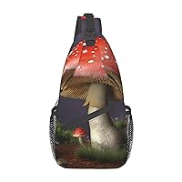 Mushroom Print Sling Backpack Travel Sling Bag Casual Chest Bag Hiking Daypack Crossbody Bag For Men Women