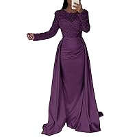 Mermaid Sequin Evening Gown Ruched Satin Dress Long Sleeves Floor Length Illusion Neck Prom Wedding Guest Dress 2024