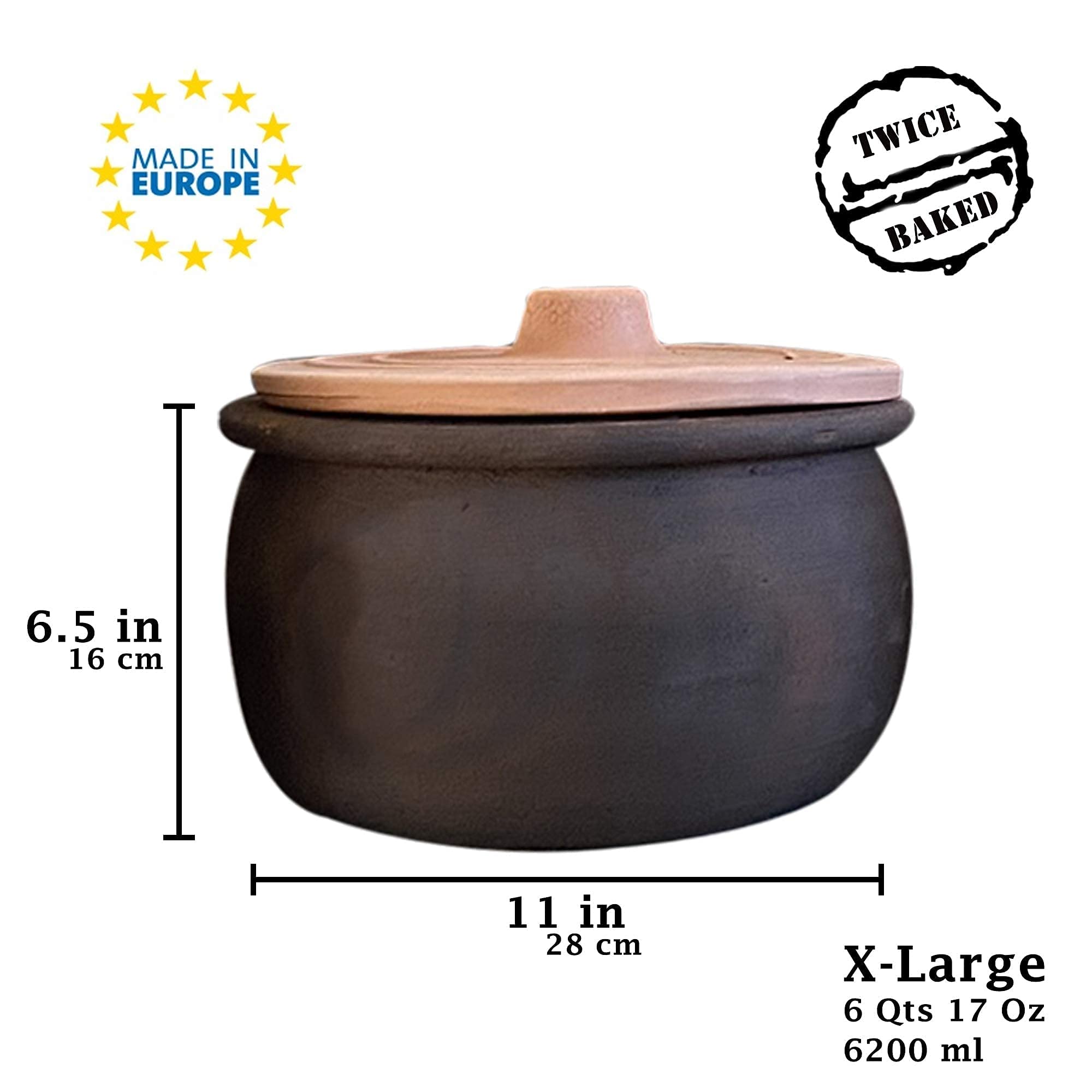 Clay Cooking Pots with Lids, Clay Pots for Cooking, UNGLAZED Earthenware Rice Pots, Twice Baked Traditional Casserole for Cooking on STOVE Top, Vintage Portuguese Terracotta Roaster (Extra Large)