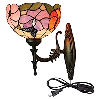 Tiffany Wall Sconces with UL Plug-in Cord Upward Tiffany Style Handcrafted in Antique Style of Louis Comfort Tiffany Wall Sconce Light Fixtures Stained Glass Shade 1 Light