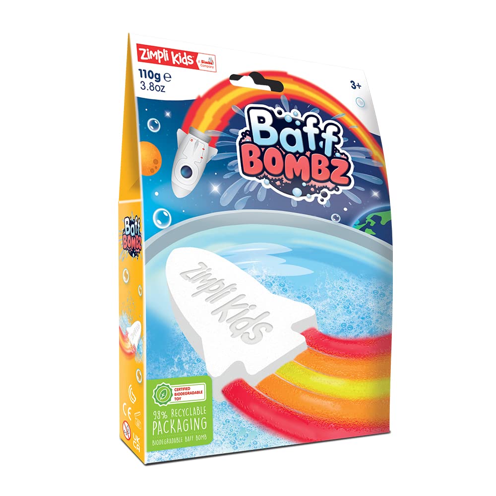 Zimpli Kids Large Rocket Bath Bomb from, Magically Creates Flame Special Effect, Birthday Gifts for Boys & Girls Age 3+, Fizzing Bath Toy for Moisturising Dry Skin, Montessori Toys for All