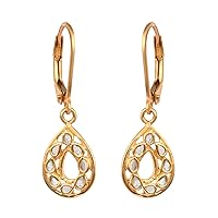 0.25 CTW Natural Polki Diamond Pear Shape Lever Back Earrings in Vermeil Yellow Gold Over Sterling Silver