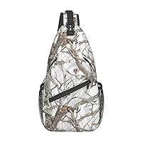 White Tree Camo Print Cross Chest Bag Sling Backpack Crossbody Shoulder Bag Travel Hiking Daypack Unisex
