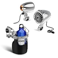 LEXIN Q3 Motorcycle Speakers, Bundle with C4 Motorcycle Cup Holder for Harley Davidson, Aluminum Large Drink Holder