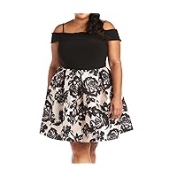 R&M Richards Womens Gray Floral Off Shoulder Above The Knee Cocktail Fit + Flare Dress Plus 14W