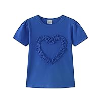 Girls Ruffle Heart T-Shirts Cute Short Sleeve Tee Tops (3-12 Years)