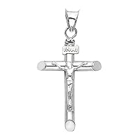 14KW Crucifix Cross Religious Pendant | 14K White Gold Christian Jewelry Jesus Pendant Locket For Men Women | 28 mm x 15 mm Gold Chain Pendants
