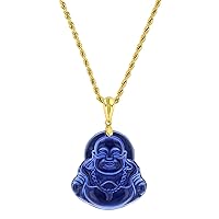 Laughing Buddha Blue Jade Pendant Necklace Rope Chain Genuine Certified Grade A Jadeite Jade Hand Crafted, Jade Neckalce, 14k Gold Filled Laughing Jade Buddha necklace, Jade Medallion