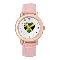 Jamaica Flag Heart Classic Watches for Women Funny Graphic Pink Girls Watch Easy to Read