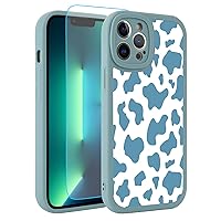 OOK Compatible with iPhone 13 Pro Max Case Cute Cow Print Fashion Slim Lightweight Camera Protective Soft Flexible TPU Rubber for iPhone 13 Pro Max with [Screen Protector]-Blue