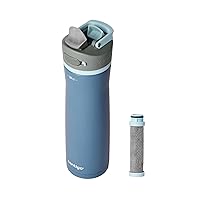 Contigo Wells Chill Stainless Steel Filter Water Bottle with Leak-Proof Straw Lid and Replacement Filter, Reusable 24oz Water Bottle with Carbon Fiber Filter for Travel and Everyday Use, Dark Ice