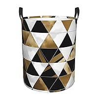 Fashion Modern Black White Gold Triangles print Laundry Basket Circular Hamper Waterproof Bathroom Hamper Storage Bin Organizer Basket Laundry Hamper with Handles for Clothes Toys Medium
