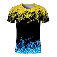 Men's Summer T-Shirts Novelty 3D Pattern Tees Funny Flame Graphic Shirts Crewneck Cool Short Sleeve Tops Holiday Shirt