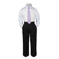 3pc Formal Baby Toddler Teens Boys Lilac Necktie Black Pants Sets S-14 (XL:(18-24 months))