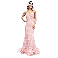V Neck Sequin Prom Dresses Spaghetti Straps Mermaid Formal Party Dresses Long Evening Gowns for Women