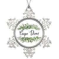 Carpe Diem Metal Snowflake Christmas Ornament with Saying Funny Quote Keepsake Collectible for Winter Holiday Home Xmas Tree Decoration Gift for Friends