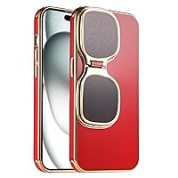 Case for iPhone 15Pro Max/15 Pro/15 Camera Lens Cover and Stand Unique Design Phone Cover Plating TPU Shockproof Soft Case (Red,15 Pro)