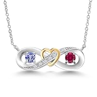Gem Stone King 0.61 Ct Blue Tanzanite Red Created Ruby 925 Silver and 10K Yellow Gold 2-Tone Heart Interlocking Infinity Symbol Lab Grown Diamond Pendant Necklace For Women with 18 Inch Chain