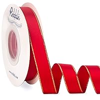 Ribbli Red Satin Ribbon with Gold Edge,Double Faced Satin 5/8 Inch x Continuous 25 Yards,Red Ribbon Use for Crafts, Gift Wrapping, Wedding Card Decoration
