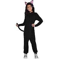 Amscan Zipster Black Cat Onesie Costume, Girls, Medium With Hood
