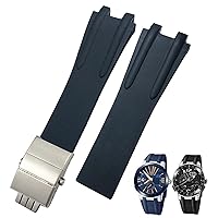 26mm Rubber Steel Folding Buckle Watch Band Fit for Ulysse Nardin Blue Black Brown Sport Waterproof Strap Accessories (Color : 26mm, Size : Black Black Clasp)