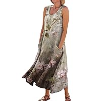 Womens Casual Scoop Neck Sleeveless Racerback Tunic Dress with Pockets Summer Casual Sundresses, Loose Beach Long Dresses