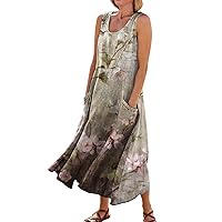 Women's 2024 Casual Loose Sundress Long Dress Sleeveless Split Maxi Dresses Summer Beach Dress with Pockets