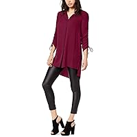 Womens Ruched Tunic Blouse, Red, Large