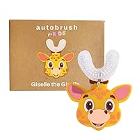 AutoBrush U Shaped Kids Manual Toothbrush- 360° Design for 26.6X Better Cleaning with Unique Nylon Bristles, Comfort Grip Handle, Waterproof Design, Ages 6-8, Giraffe (Double-Sided)