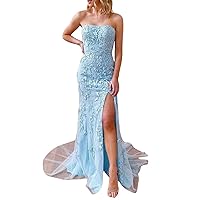 Women's Strapless Bridesmaid Dress Mermaid Lace Applique Prom Dress Gown