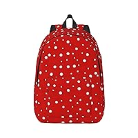 Red And White Polka Dots Print Canvas Laptop Backpack Outdoor Casual Travel Bag Daypack Book Bag For Men Women