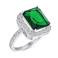 Bling Jewelry Large Fashion 5-10 CT Cubic Zirconia Halo Simulated Emerald Green Cushion Cut CZ Cocktail Statement Ring For Women Silver Plated