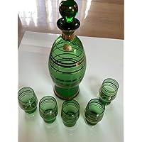 60'S Vintage Bohemia Crystal Glass Decanter & Glass Set Antique