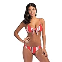 Tiny Bikini Detachable Tie Knot Front Girls Swimsuit Striped Two Pieces Bathing Suits