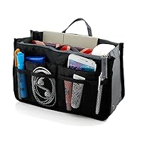 Makeup Organizer Bag, Travel Compartment Handbag with 13 Inserts Holder, Best for Coupon and Make up Accessories Large Liner Organizing Tote Purse with Hanging Handle (Black)