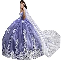 Women's Sweetheart Neck Lace Beading Quinceanera Dresses with Cape Ball Gown Princess Sweet 16 Dress Tulle