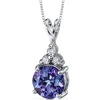 PEORA Simulated Alexandrite Pendant Necklace for Women 925 Sterling Silver, Color-Changing 2.50 Carats Round Shape 8mm, with 18 inch Chain