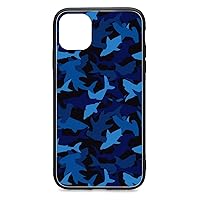 Blue Camo Sharks Protective Phone Case Ultra Slim Glass Case Shockproof Phone Cover Shell Compatible for iPhone 11